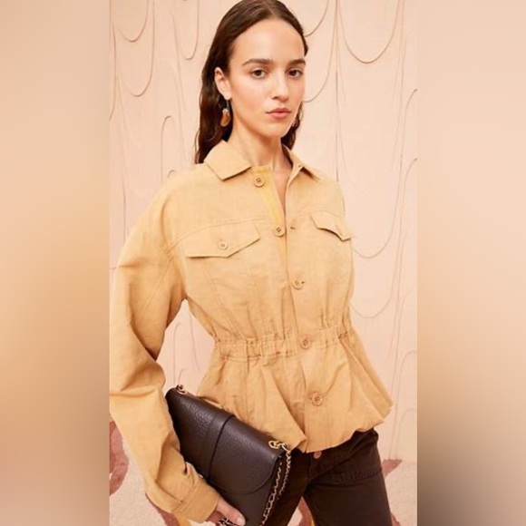 Ulla Johnson Jordana Jacket Tan Cotton Linen Peplum Utility Size Medium - Picture 5 of 16